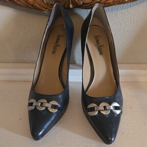 Neiman Marcus Black Heels with Silver Details